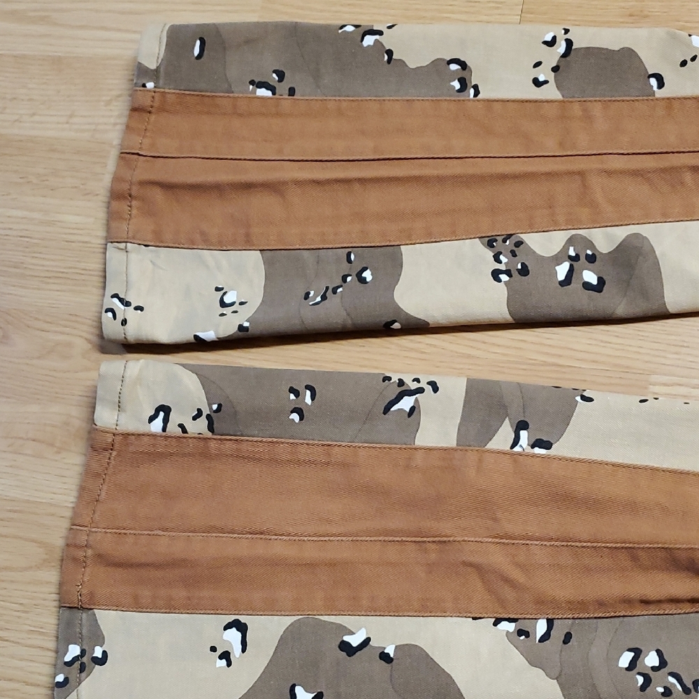 Distressed Tan and Brown Bootcut Jeans with Patchwork Design Size W34 - Picture 6 of 16